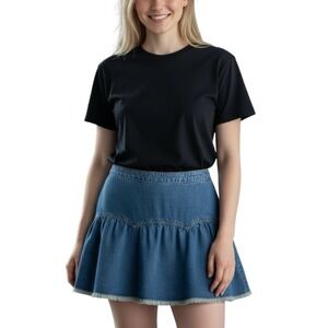 Harper Heritage Western Denim Mini Skirt Womens XL Blue Raw Hem‎ Cowgirl Ruffle